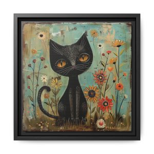 Midnight Kitty in the Garden — Framed Children’s Canvas Print