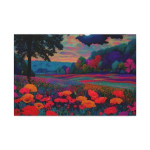 Moonlit Red Poppy Field Matte Canvas Print — Vibrant Floral Landscape Wall Art